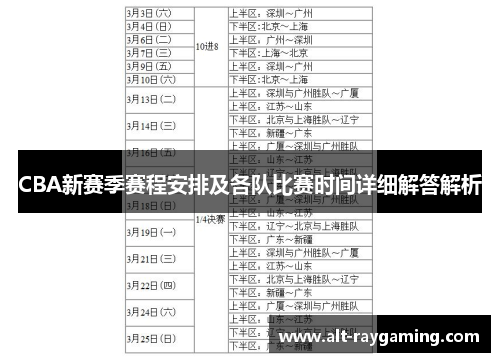 CBA新赛季赛程安排及各队比赛时间详细解答解析