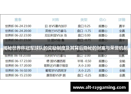 揭秘世界杯冠军球队的奖励制度及其背后隐秘的财富与荣誉机制